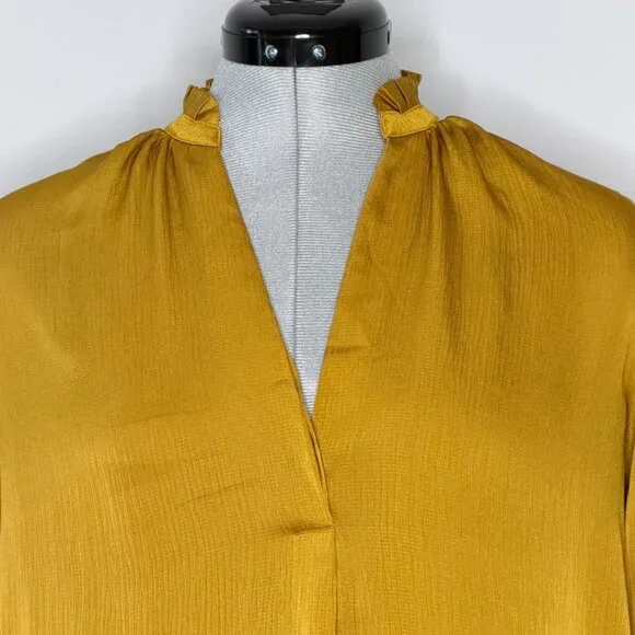 Ann Taylor Antique Gold/Deep Mustard Ruffled Collar Long Sleeve Top - Picture 2 of 8